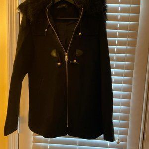 Women's Zara Wool A-line Duffle Coat with Faux Fur Hood